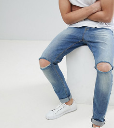 Выбеленные зауженные джинсы с рваными коленями ASOS DESIGN Tall - Синий