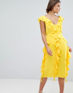 Платье миди без рукавов с оборками ASOS DESIGN - Желтый
