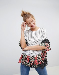 Полупрозрачный свободный топ с комбинированным принтом ASOS DESIGN - Мульти