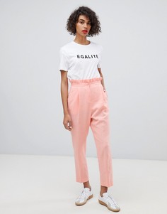 Льняные брюки с оборкой на талии ASOS DESIGN - Розовый