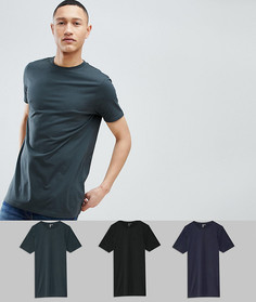 3 длинные футболки с круглым вырезом ASOS DESIGN - Мульти