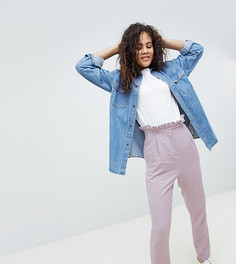 Строгие повседневные брюки с добавлением льна и оборкой на талии ASOS DESIGN Tall - Серый