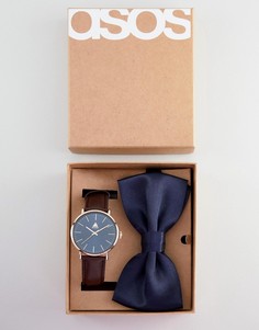 Набор с часами и галстуком-бабочкой ASOS DESIGN - Коричневый