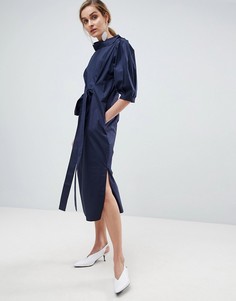 Платье миди с поясом ASOS WHITE - Темно-синий