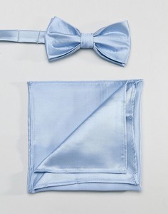 Голубой атласный галстук-бабочка и платок для пиджака Devils Advocate - Синий
