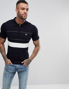 Темно-синяя фактурная футболка-поло с воротником на молнии Fred Perry - Темно-синий