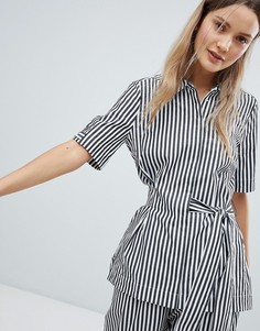 Блузка в полоску с завязывающейся отделкой In Wear - Черный