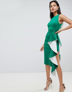Облегающее платье миди с оборкой двух цветов ASOS DESIGN - Зеленый