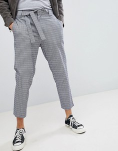 Суженные строгие брюки в клетку темно-синего цвета с поясом ASOS DESIGN - Темно-синий