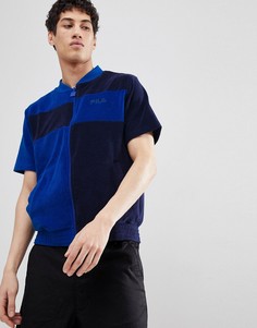 Синий махровый свитшот колор блок на молнии Fila Black Line - Синий