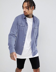 Синяя рубашка стандартного кроя с выбеленной отделкой ASOS DESIGN - Черный