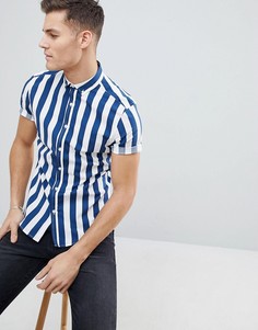 Синяя полосатая рубашка зауженного кроя ASOS DESIGN - Белый