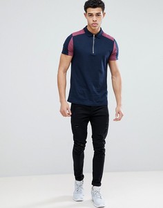 Темно-синяя футболка-поло колор блок с молнией ASOS DESIGN - Темно-синий