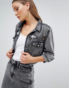 Укороченная джинсовая куртка с прорехами Diesel - Черный