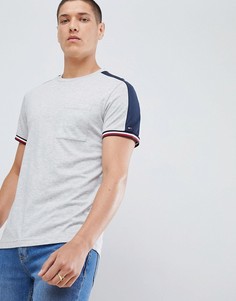 Серая меланжевая футболка с полосками и лентой на рукавах Tommy Hilfiger Sports Capsule Icon - Серый