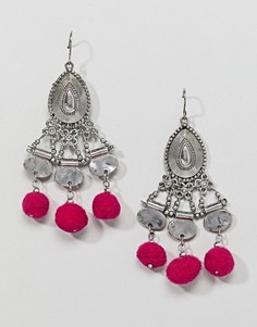 Серьги-подвески с разноцветными помпонами ASOS DESIGN - Серебряный