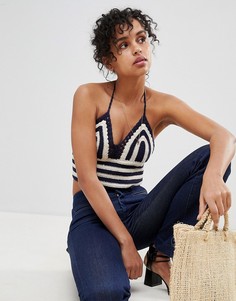 Ажурный кроп-топ с бретелью через шею Pepe Jeans Duna - Темно-синий