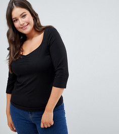 Топ с рукавами 3/4 и вырезом в форме сердца ASOS DESIGN Curve - Черный