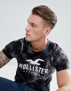 Черная футболка с принтом и логотипом Hollister - Черный