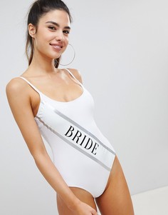 Слитный купальник с надписью Missguided Bridal - Белый