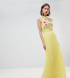 Плиссированное платье макси с вышивкой на лифе Frock And Frill - Желтый