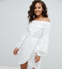 Платье мини с открытыми плечами и поясом ASOS DESIGN Tall - Белый