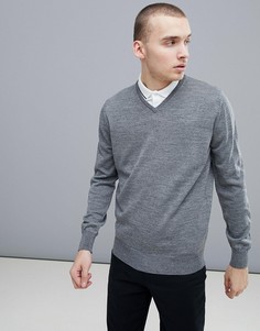 Серый джемпер из мериносовой шерсти с V-образным вырезом Calvin Klein Golf C9145 - Серый