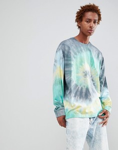 Зеленый удлиненный oversize-лонгслив с принтом тай-дай ASOS DESIGN - Мульти