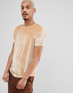 Длинная бежевая футболка из велюра ASOS DESIGN - Бежевый
