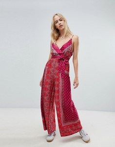 Комбинезон с запахом и принтом Free People - Розовый