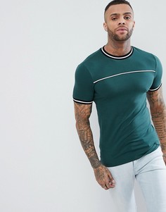 Зеленая обтягивающая футболка с контрастной отделкой ASOS DESIGN - Зеленый