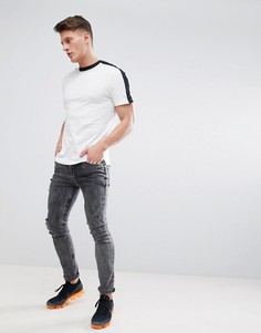 Белая футболка с контрастной отделкой и полосками на рукавах New Look - Белый