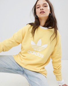 Белый oversize-свитшот с логотипом-трилистником adidas Originals - Желтый