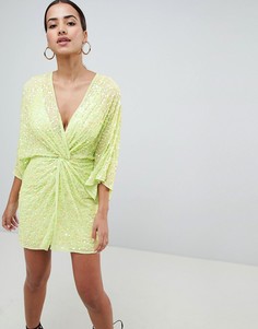 Платье мини с широкими рукавами и пайетками ASOS DESIGN - Зеленый