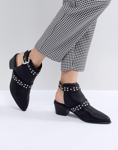 Туфли в стиле вестерн с открытой пяткой и отделкой заклепками Miss Selfridge - Черный