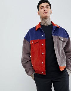 Фестивальная вельветовая oversize-куртка в стиле колор блок ASOS DESIGN - Темно-синий