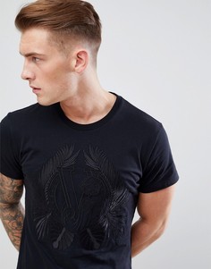 Черная футболка с вышитым золотистым логотипом Versace Jeans - Черный