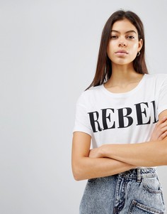 Трикотажная футболка с принтом Rebel Noisy May - Белый