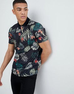 Футболка-поло с тропическим пальмовым принтом Burton Menswear - Черный