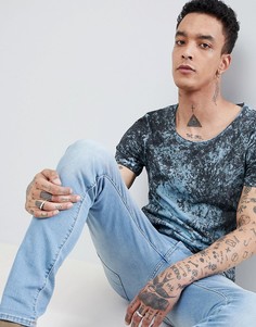 Синяя длинная футболка с овальным вырезом и принтом тай-дай ASOS DESIGN - Синий