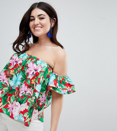 Топ с открытыми плечами и тропическим цветочным принтом ASOS DESIGN Curve - Мульти