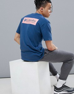 Сине-розовая футболка с принтом-логотипом на спине Columbia - Темно-синий