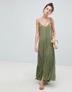 Платье макси с мятым эффектом на пуговицах ASOS DESIGN - Зеленый