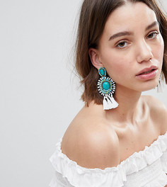 Броские серьги с бирюзовыми камнями и кисточками Glamorous - Синий