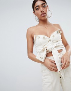 Джинсовый кроп-топ с завязкой River Island - Кремовый