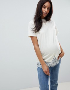 Кремовая удлиненная футболка с кружевом ASOS DESIGN Maternity - Кремовый