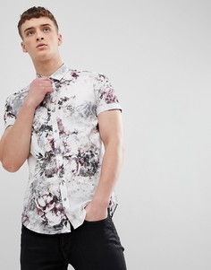 Светло-бежевая рубашка узкого кроя с цветочным принтом River Island - Фиолетовый