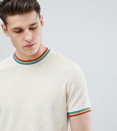 Бежевая махровая футболка с радужной отделкой ASOS DESIGN Tall - Бежевый