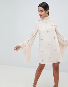 Платье мини с бахромой на рукавах ASOS DESIGN - Розовый