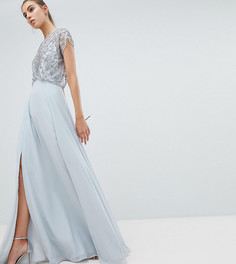 Платье макси с отделкой бисером на топе ASOS DESIGN Tall Bridesmaid - Серый